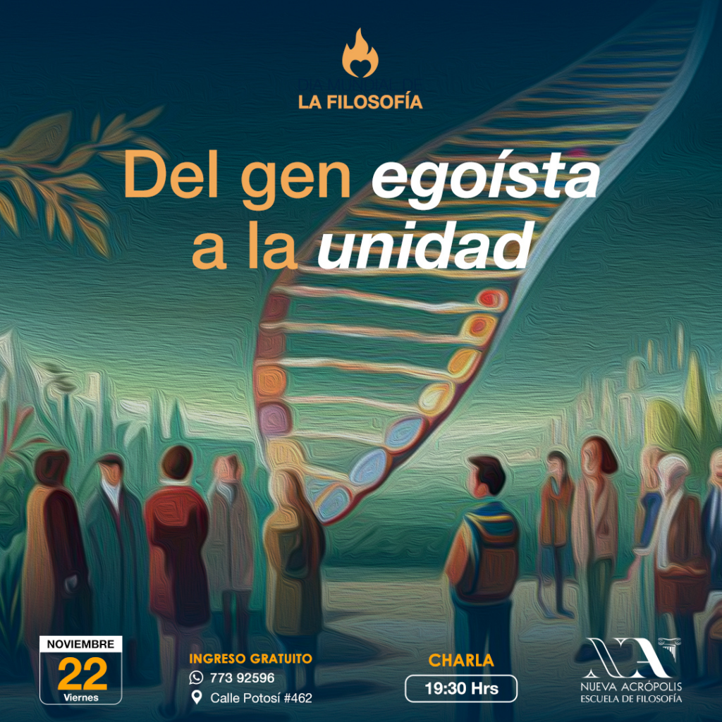 Charla en Nueva Acrópolis para el Día Mundial de la Filosofía: 'Del gen egoísta a la unidad'. Reflexión sobre la naturaleza humana y la búsqueda de unidad. Evento gratuito en santa cruz el 22 de noviembre